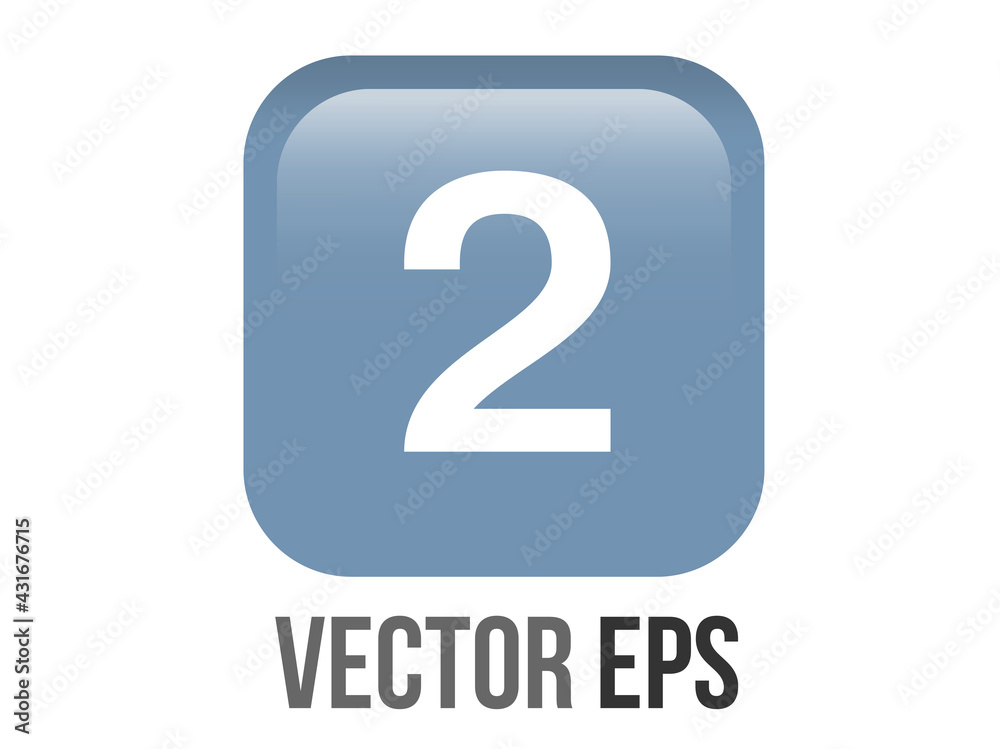 Vector shinny gradient blue keycap white digit two icon button Vector shinny gradient blue keycap white digit two icon button