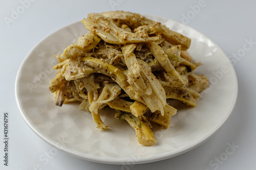 Cooking bamboo shoots on a white background