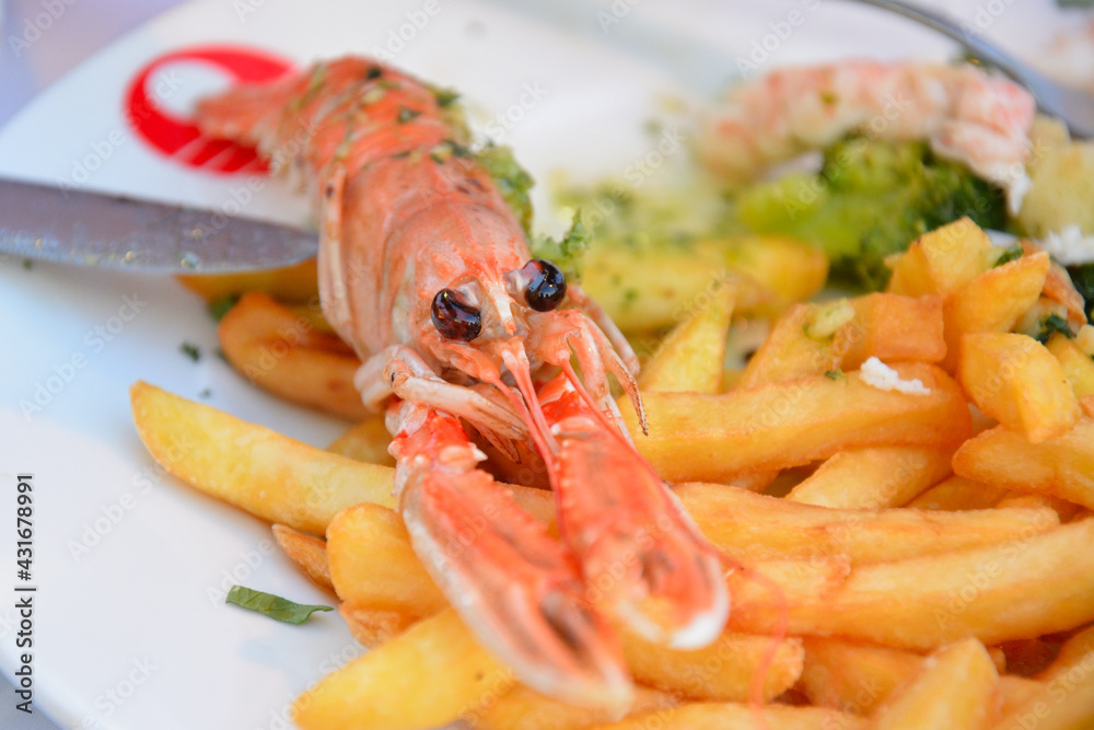 Mediterranean food, shrimps plate - Vrsar, Croatia Mediterranean food, shrimps plate - Vrsar, Croatia