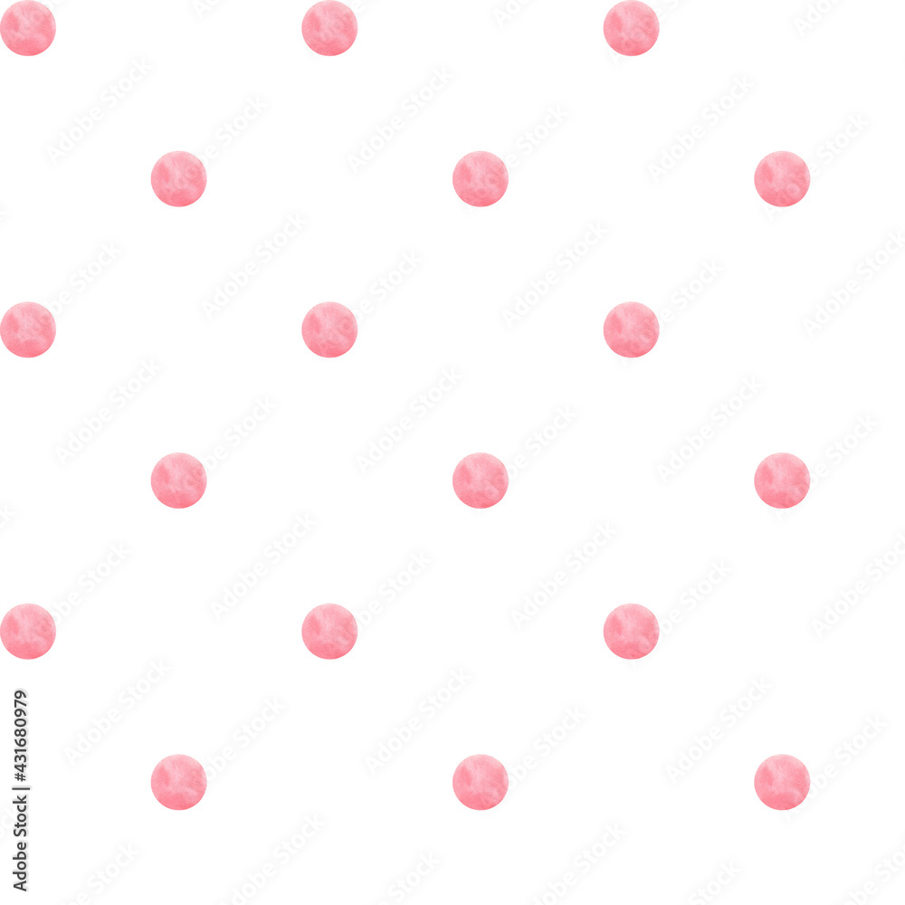 Watercolor simple pastel pink polka dots. Seamless pattern on the white background.