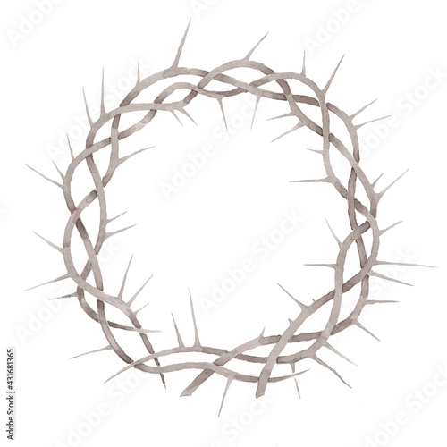 Fotografiet Beautiful elegant watercolor crown of thorns illustration print isolated on whit