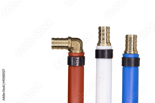 Red White and Blue Pex Pipe with Open Connectors