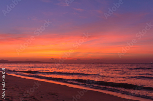 Sea sunrise with waves, Vietnam
