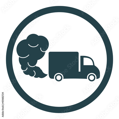 Truck or van icon with exhaust gases. Exhaust fumes. Environmental pollution. Smog