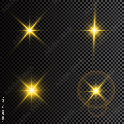 Vector illustration of abstract flare light rays. A set of stars, light and radiance. rays and brightness.