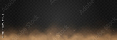 Vector sandy dust cloud. Clouds with dust particles. Sandstorm on an isolated transparent background. PNG. 