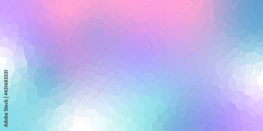 Modern abstract crystallize light gradient purple blue pink colored blurred background.
