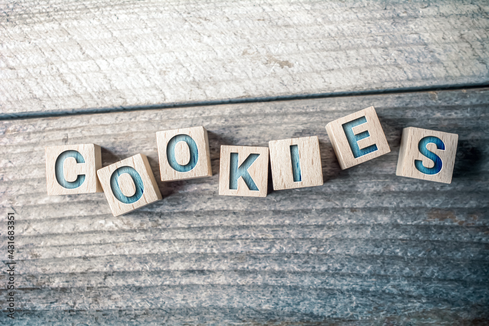 Fototapeta premium Cookies Written On Wooden Blocks On A Board