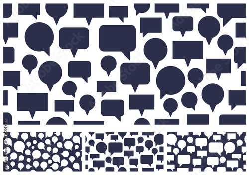 Speech bubbles seamless vector background set, endless pattern with dialog signs, talk and discussion theme, social media communication.