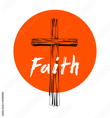 Faith concept with old wooden Christian cross vector metaphor illustration isolated on white, belief and hope, religion salvation theme.