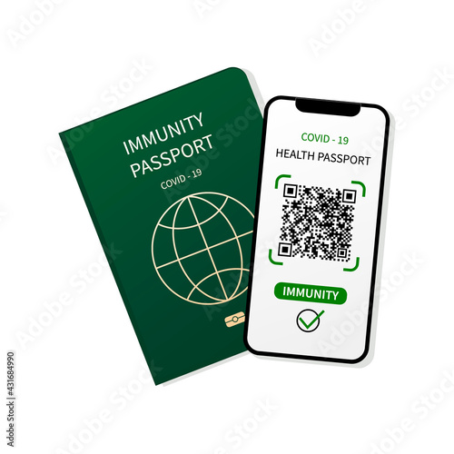 Immune passport. Digital Health Passport, QR code in mobile phone. Test results for immunity 