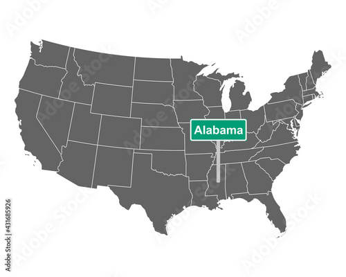 Alabama Ortsschild und Karte der USA
