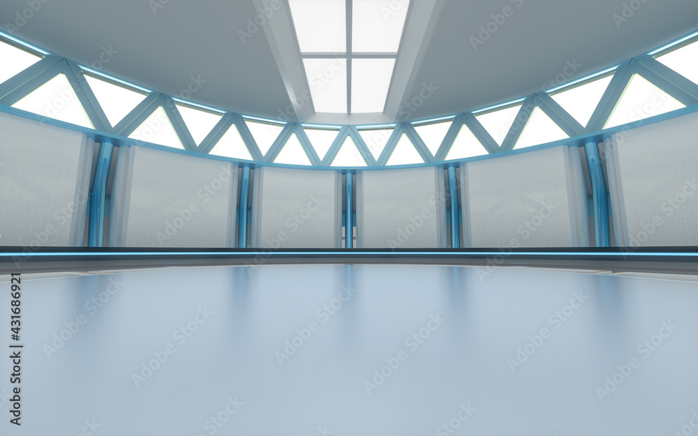 Fototapeta Empty round science fiction room, 3d rendering.