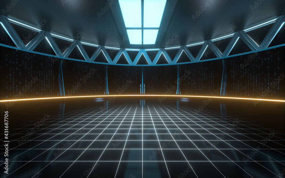 Fototapeta premium Empty round science fiction room, 3d rendering.