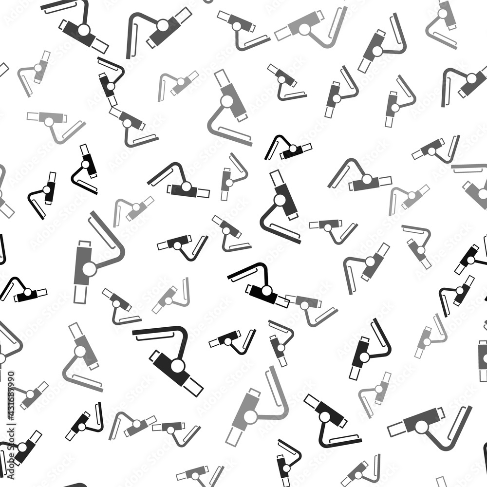 Black Microscope icon isolated seamless pattern on white background. Chemistry, pharmaceutical instrument, microbiology magnifying tool. Vector Black Microscope icon isolated seamless pattern on white background. Chemistry, pharmaceutical instrument, microbiology magnifying tool. Vector