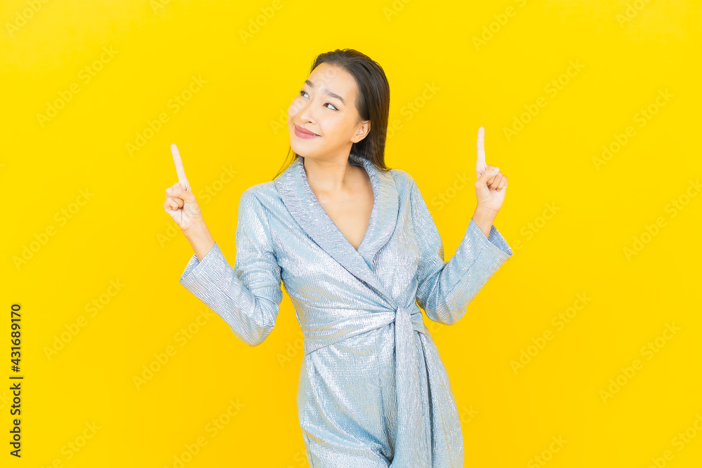 Portrait beautiful young asian woman smile with action Portrait beautiful young asian woman smile with action