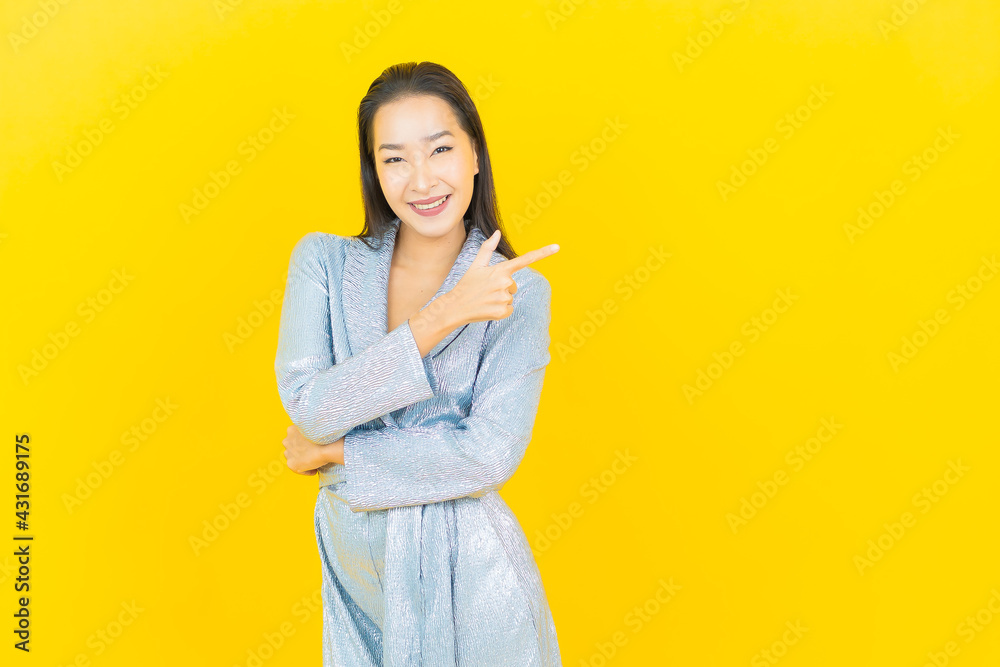 Portrait beautiful young asian woman smile with action Portrait beautiful young asian woman smile with action