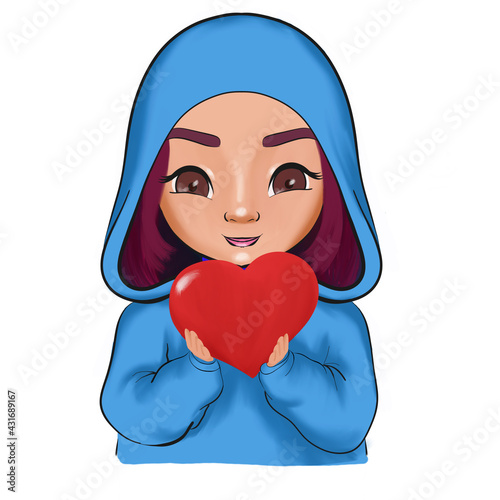 Cute little girl holding heart. Perfect illustration for Valentine's day, birthdays, posters and banners.
