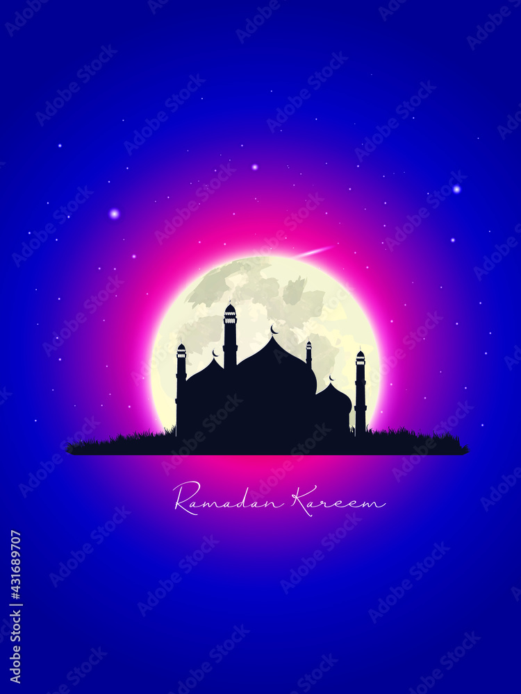 Ramadan Mubarak Greeting Vector Elegant Background with Moon, Stars, for banner, Flyer, social media, print, poster, web.