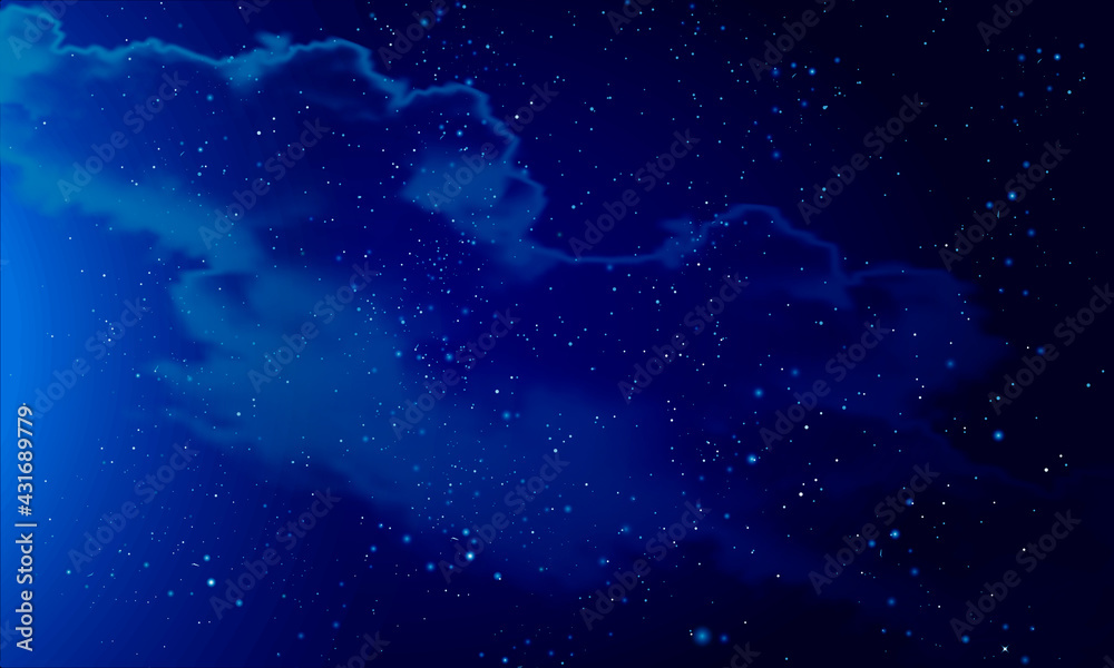 Night panorama of the starry sky with nebula, vector art illustration.