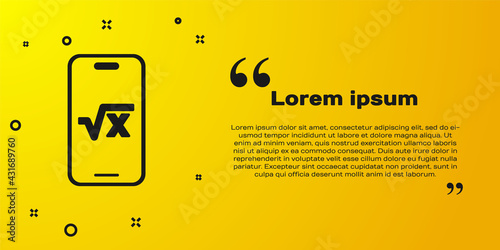 Black Square root of x glyph icon isolated on yellow background. Mathematical expression. Vector
