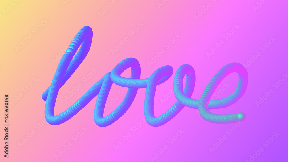 Creative writing, 3d vector illustration. Love modern calligraphy made from circles, neon, volume, unique writing