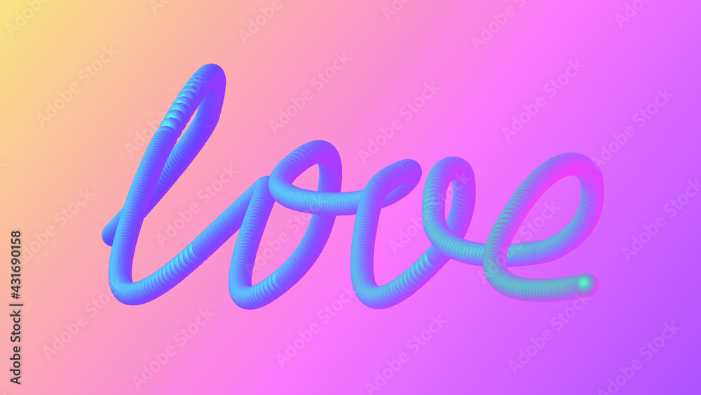 Creative writing, 3d vector illustration. Love modern calligraphy made from circles, neon, volume, unique writing Creative writing, 3d vector illustration. Love modern calligraphy made from circles, neon, volume, unique writing