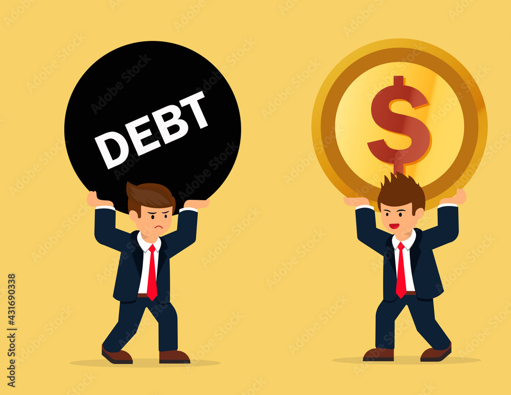 Business people carry profit and debt. business risk and success concept Business people carry profit and debt. business risk and success concept