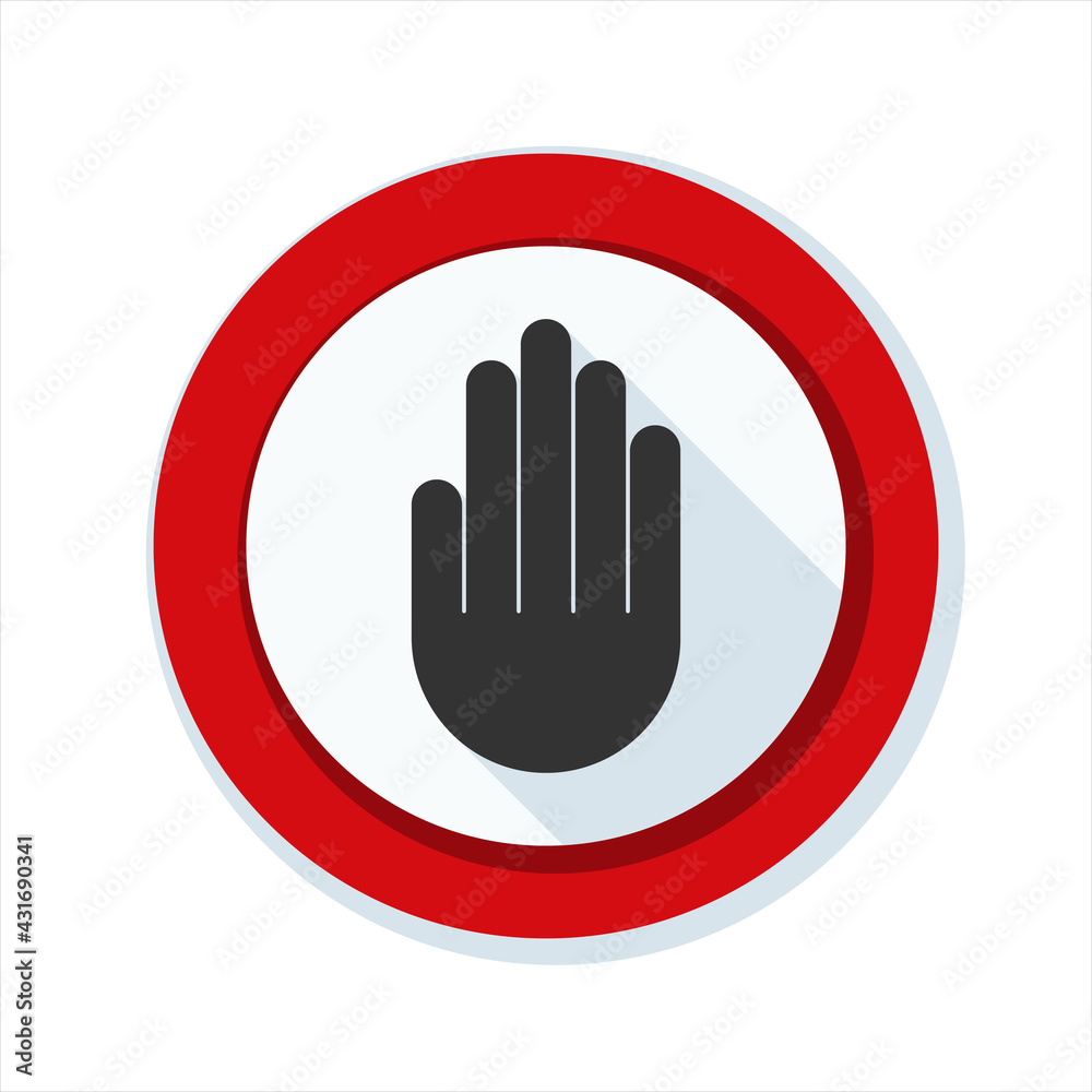 Stop Hand sign in red frame illustration Stop Hand sign in red frame illustration