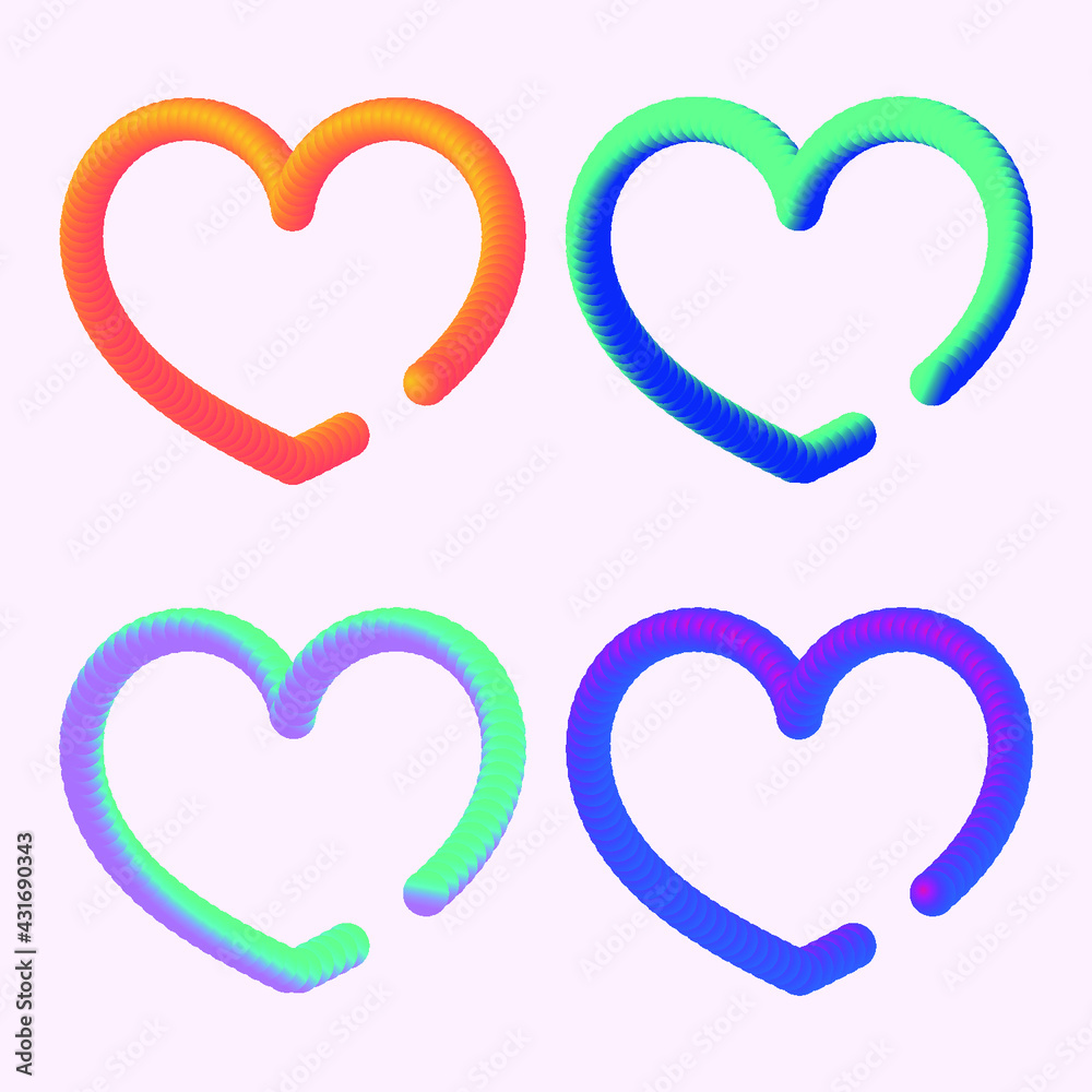 Vector illustrations, set of hearts, love designs. Unique shapes symbols. Doodle 3d collections, abstract drawing, modern style Vector illustrations, set of hearts, love designs. Unique shapes symbols. Doodle 3d collections, abstract drawing, modern style