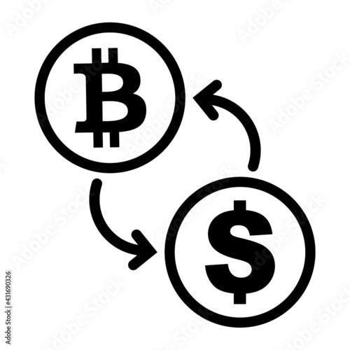 Vector flat style illustration of Bitcoin and Dollar exchange icon isolated on white background