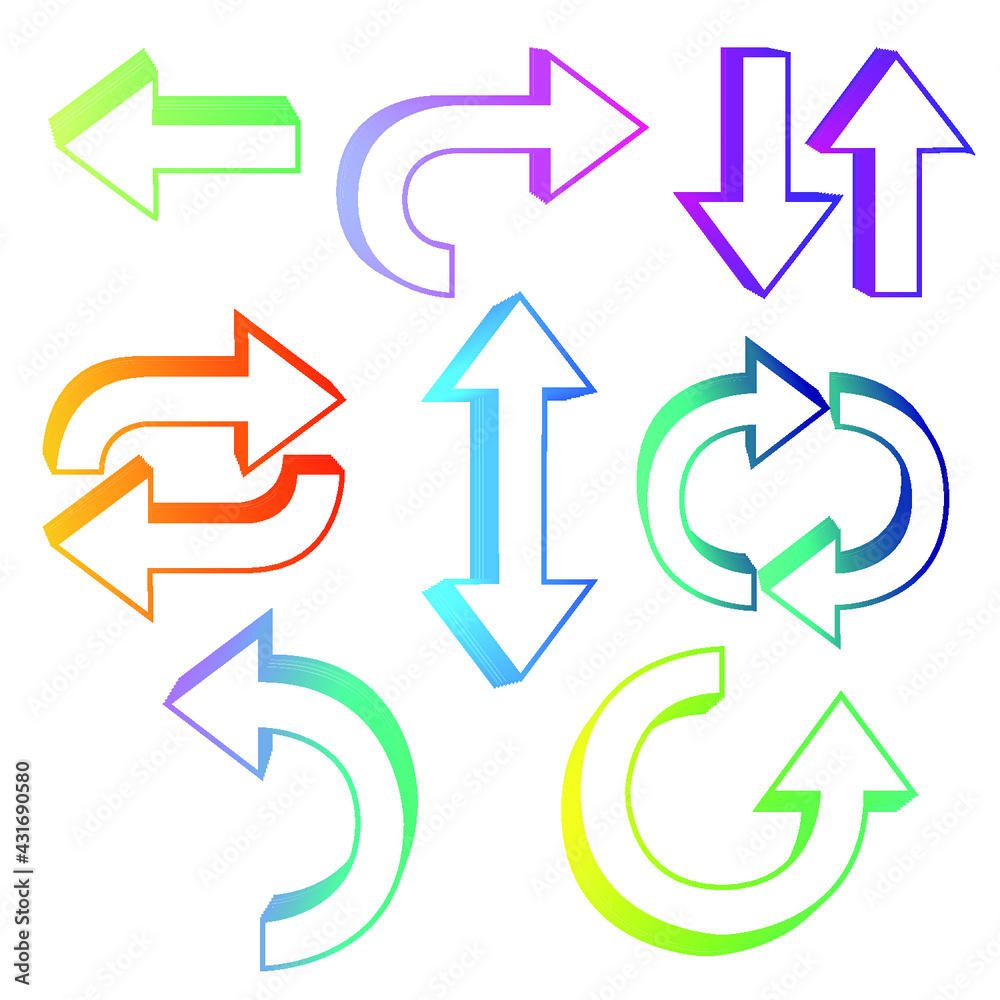 Set of arrow signs and icons, vector symbols. Different 3d arrow collection Set of arrow signs and icons, vector symbols. Different 3d arrow collection