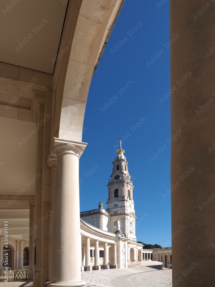 Cathedral of Fatima in Portugal near Lisboa with blue sky