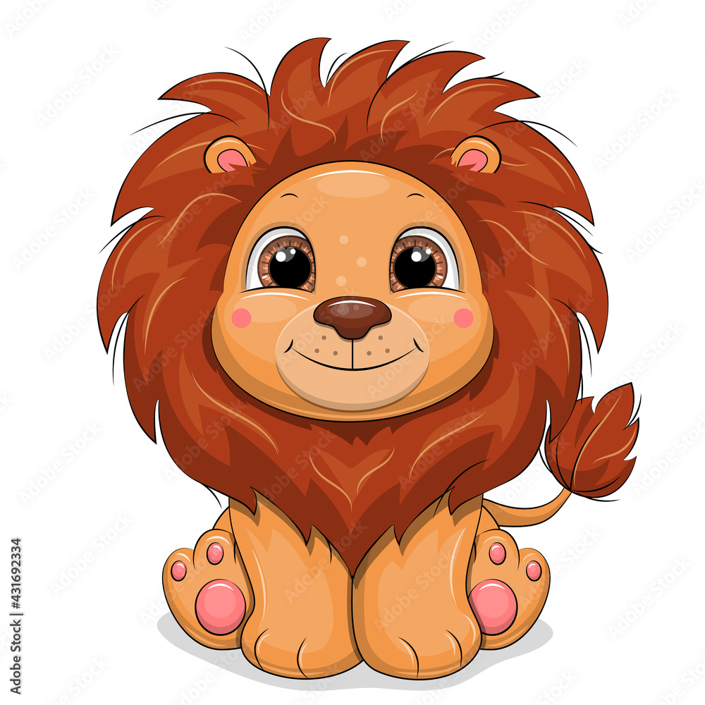 Cute cartoon baby lion. Vector illustration of animal isolated on white