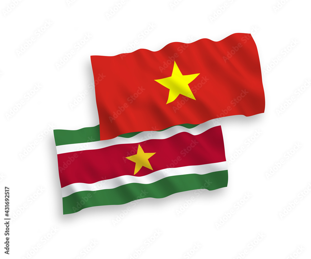 Flags of Republic of Suriname and Vietnam on a white background Flags of Republic of Suriname and Vietnam on a white background
