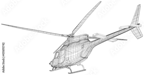 Flying helicopter. Wire-frame Air Transport. Vector created of 3d.