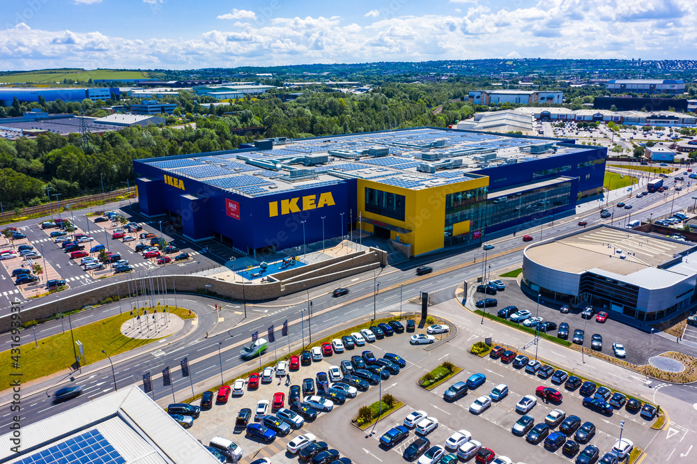SHEFFIELD, UK - 6TH JUNE 2019: Aerial shot of the large new Ikea Store  built on the outskirts of Sheffield Stock Photo | Adobe Stock