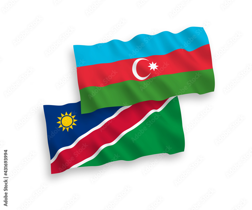 Naklejka premium Flags of Republic of Namibia and Azerbaijan on a white background
