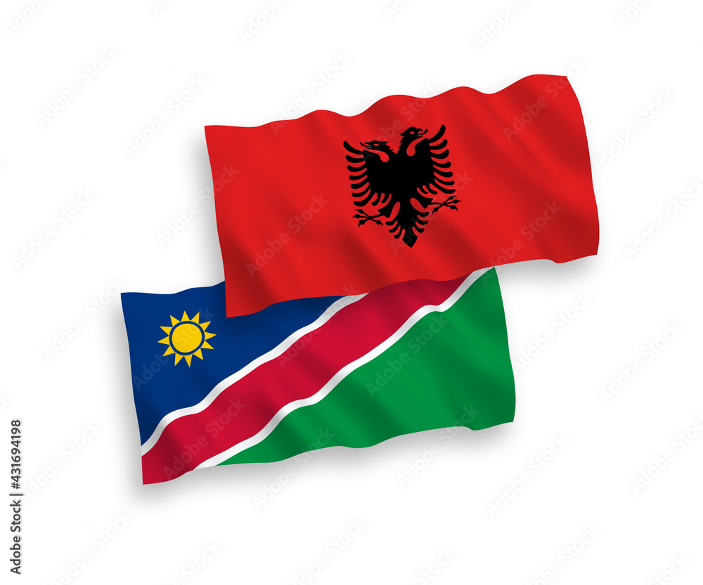 Flags of Republic of Namibia and Albania on a white background Flags of Republic of Namibia and Albania on a white background