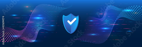 Digital security and network protection. Cyber security for internet projects. Antivirus technology web services. Data protection web banner.