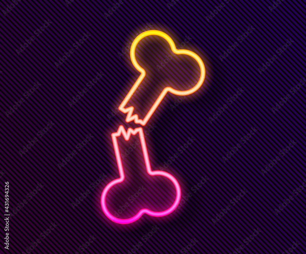 Glowing neon line Human broken bone icon isolated on black background. Vector Glowing neon line Human broken bone icon isolated on black background. Vector