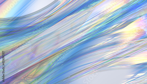 Holographic gradient on glass with dispersion iridescent effect - Vivid abstract background 3d rendering. photo