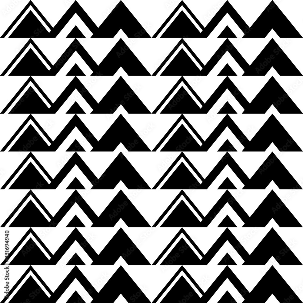 Black triangles pattern. Vector seamless triangles and white background.