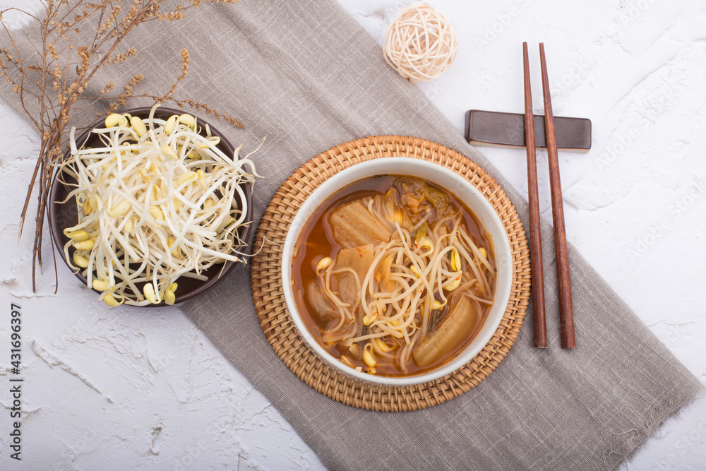 Korean food kimchi with Bean sprouts soup. Korean food kimchi with Bean sprouts soup.