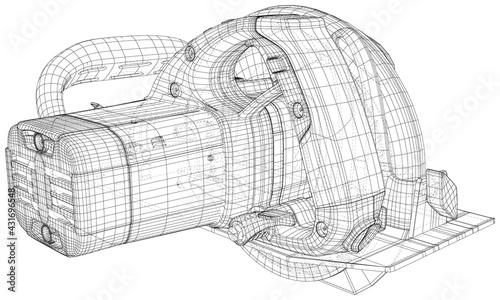 Outline drawing of Circle saw. Vector rendering of 3d. The layers of visible and invisible lines are separated. Wire-frame.