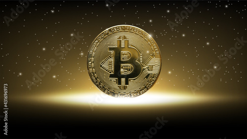 Golden bitcoin crypto currency, futuristic technology digital money global and worldwide network