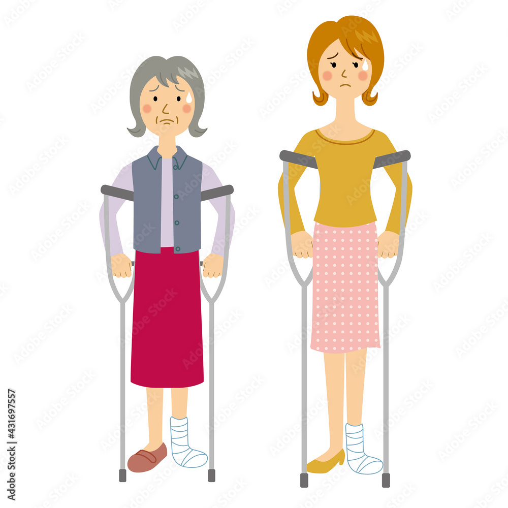 足を骨折する女性 足を骨折する女性