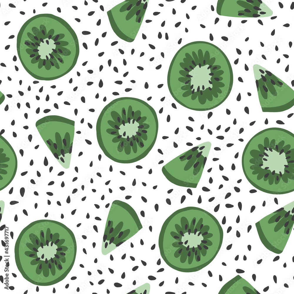 Kiwi slice with seeds print. Seamless pattern with kiwi fruits collection. Kiwi slice with seeds print. Seamless pattern with kiwi fruits collection.