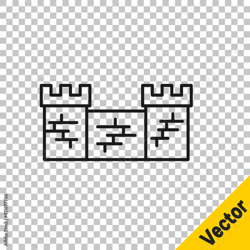 Black line Great wall of China icon isolated on transparent background. Vector
