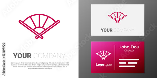 Logotype line Traditional paper chinese or japanese folding fan icon isolated on white background. Logo design template element. Vector